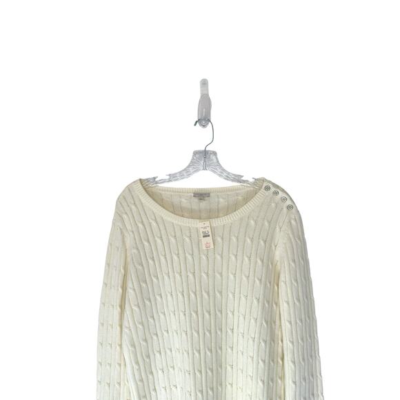 Talbots Sweater White Cable Knit Crewneck Button Detail Classy Basic Large - Picture 4 of 13